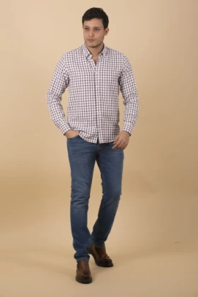Chemise manches longues avec motif petits carreaux