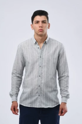 Chemise en lin rayée manches longues